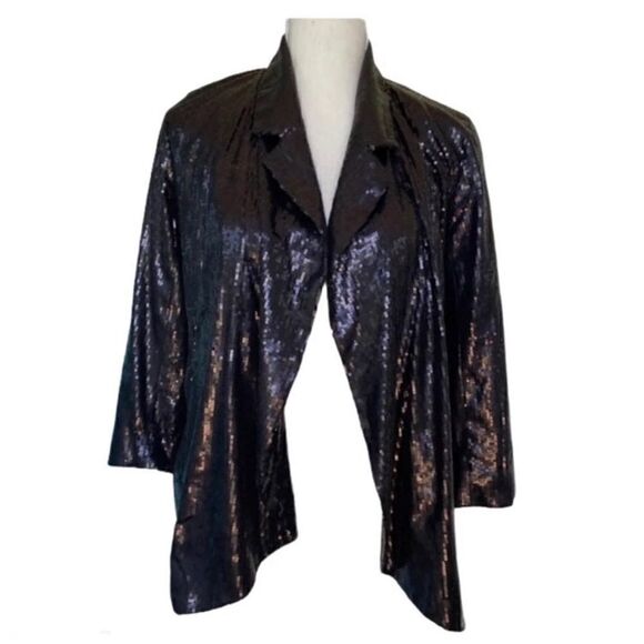 3/$15 Costa Blanca Black Sequin Open Front Blazer S - Picture 3 of 8